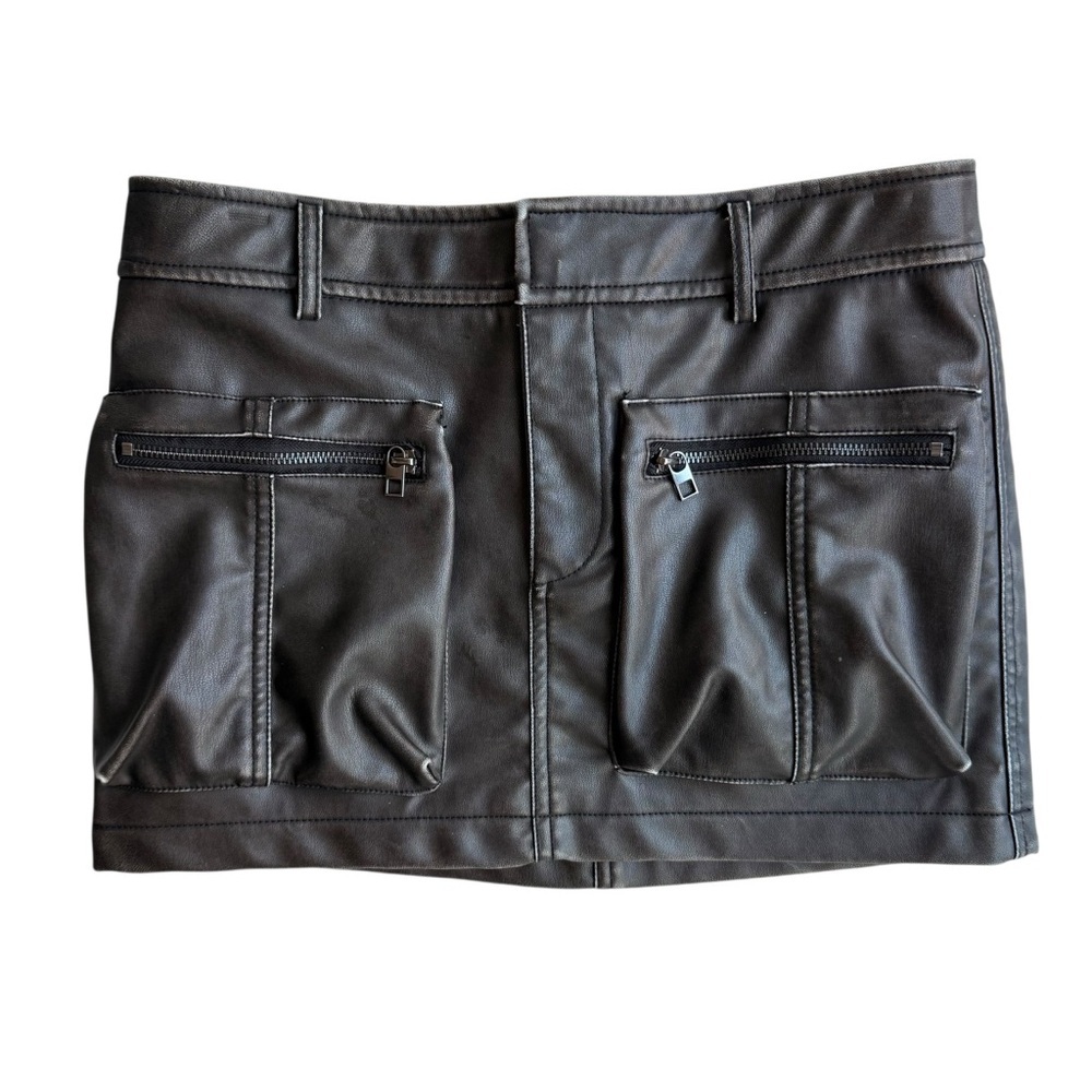 Zara Faded Black Faux Leather Cargo Mini Skirt S